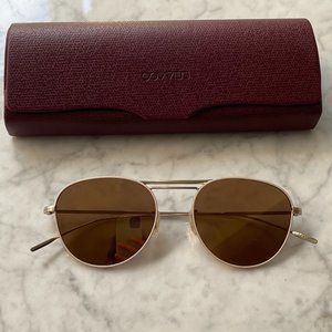 Oliver Peoples Cade Aviator- brushed gold/bone/brown mirror